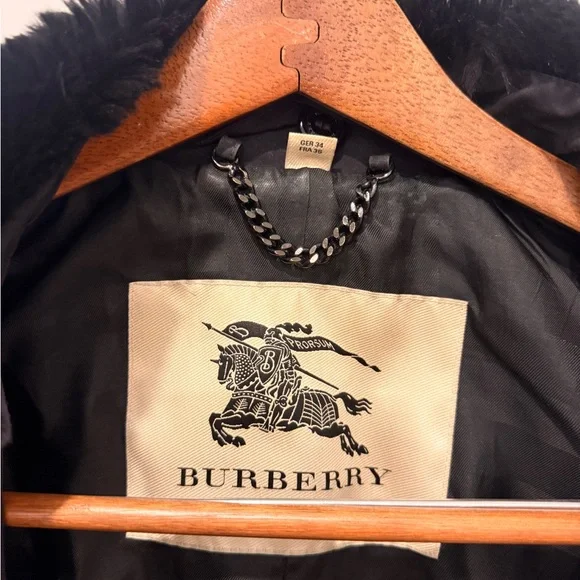 Burberry Black Trench Coat with Fur Collar - Picture 2 of 3